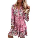 Abito Donna Elegante Floreale Casual Boho Manica Lunga - Abito da Sera e Festa