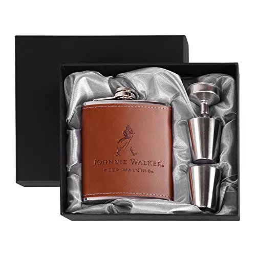 Fiaschetta in Acciaio Inox con Pelle - Ideale per Whisky e Liquori, Regalo Uomo