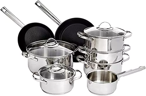 Amazon Basics Set di Pentole a Induzione in Acciaio Inox con Coperchi