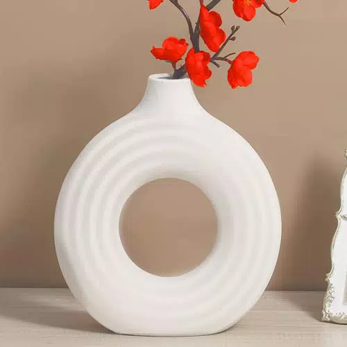 Arawat Vaso Decorativo Ciambella in Ceramica per Soggiorno Moderno