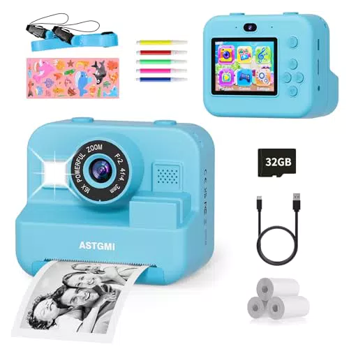 ASTGMI Fotocamera Istantanea per Bambini con Schermo da 2,4" e Modalità Selfie