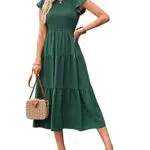 Bequemer Abito Maxi Donna Estate Casual Manica Galleggiante Vita Smocked