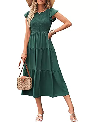 Bequemer Abito Maxi Donna Estate Casual Manica Galleggiante Vita Smocked