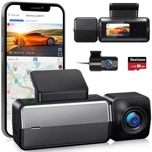Bestsee Dashcam 4K Doppia con Wi-Fi, GPS, Visione Notturna e Monitoraggio 24h
