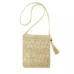 Borsa Paglia Tracolla Bohemien con Nappe e Cerniera per Uso Quotidiano