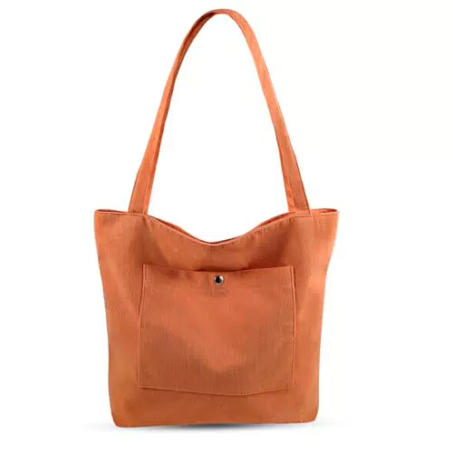 Borsa Tote in Velluto a Coste da Donna con Tracolla Regolabile e Cerniera
