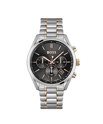 BOSS Orologio con Cronografo al Quarzo da uomo Collezione Champion con cinturino in acciaio inossidabile o Pelle Nero/Oro