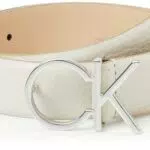 Calvin Klein Cintura Donna CK Logo Belt 3.0 in Pelle Beige