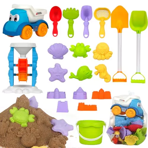 CIMOYBAI Set di Giocattoli da Spiaggia per Bambini con Secchiello Pieghevole