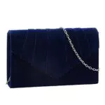 Creaher Pochette da donna in velluto plissettato con glitter e catena