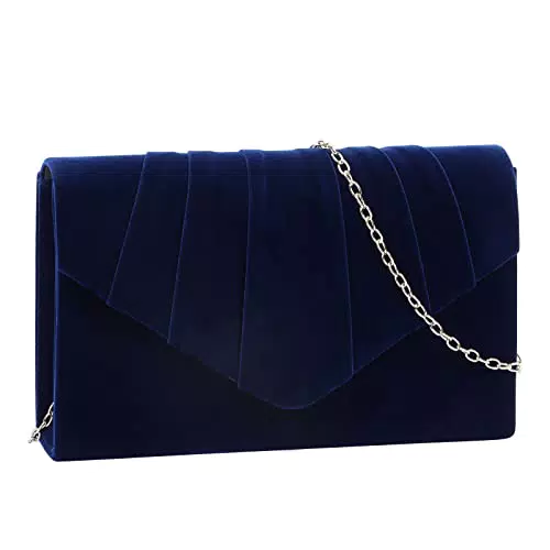 Creaher Pochette da donna in velluto plissettato con glitter e catena