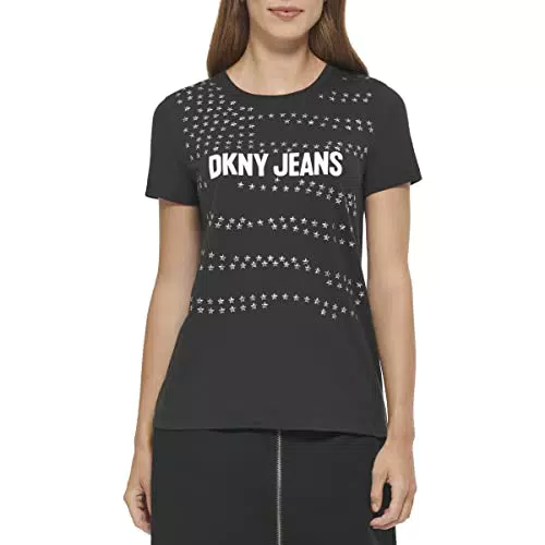 DKNY Jeans T-Shirt Logo con Dettagli in Studs per Donna