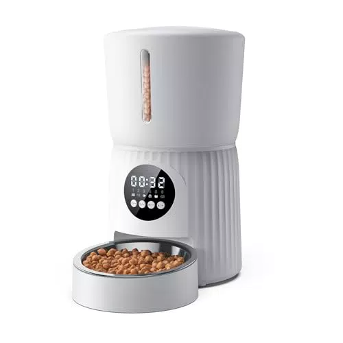 Faroro Distributore Automatico di Cibo per Gatti e Cani con Timer e Ciotola Inox