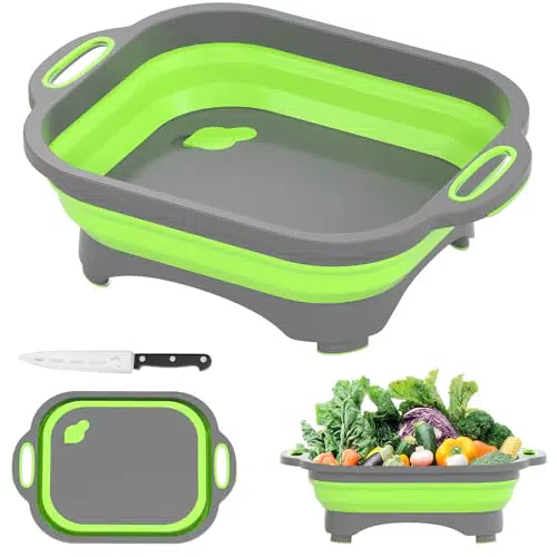Gintan Tagliere da cucina pieghevole multifunzione con coltello e colino