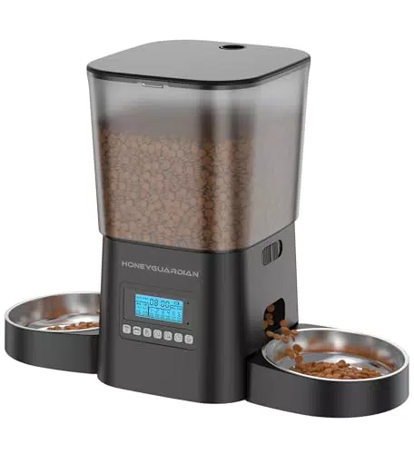 HoneyGuaridan Distributore Automatico Cibo per Gatti con Timer e 2 Scivoli