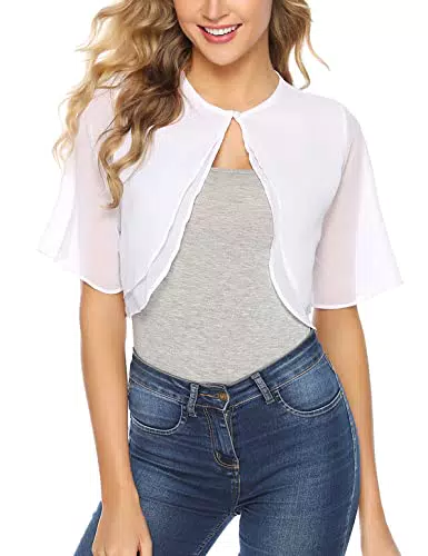 Irevial Bolero Shrug Elegante Donna Maniche 3/4 Cardigan Corto in Chiffon