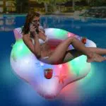 JEMULICE Materassino Gonfiabile per Piscina con Luce Solare e Portabicchieri