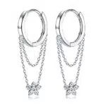JeweBella Orecchini Pendenti Donna in Argento 925 a Forma di Cuore e Fiore