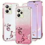 Kainevy Custodia Trasparente Glitter per Realme C35, Floreale e Slim 2 in 1