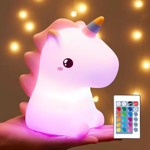 Unicorno Luce Notturna Ricaricabile per Bambini con Telecomando - Regalo Battesimo