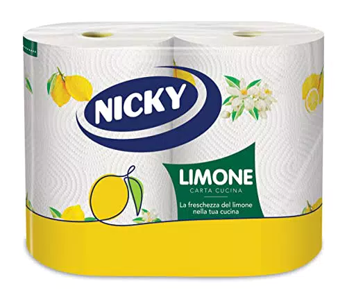 Nicky Limone Carta Cucina - 2 Rotoli da 100 Fogli Assorbenti a 2 Veli