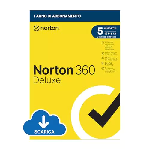 Norton 360 Deluxe 2024, Antivirus per 5 dispositivi, 24 mesi