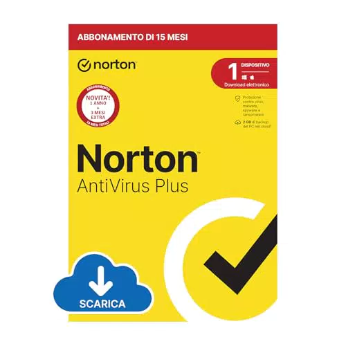 Norton Antivirus Plus 2024 - Licenza 15 mesi per PC o Mac, Codice via email