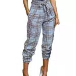 Pantaloni Scozzesi Donna Casual Eleganti Vita Alta Larghi Harem Pinocchietto