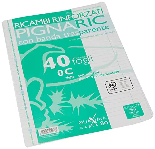 Pigna Ricambio con Banda Rinforzata Rigatura 0C per 4° e 5° Elementare 80g/mq