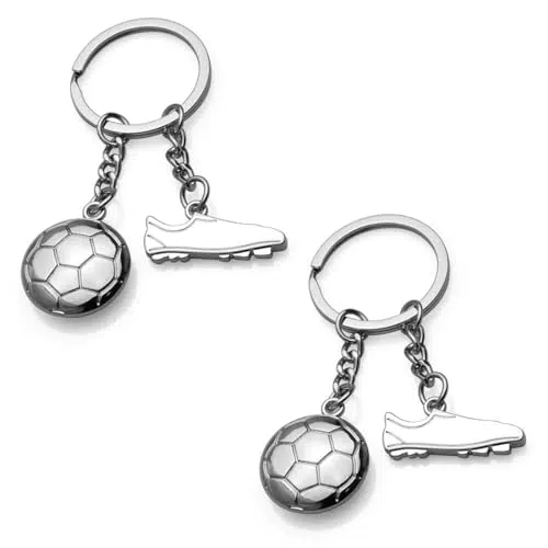 PSOWQ Portachiavi da Calcio in Argento con Scarpa e Pallone per Tifosi