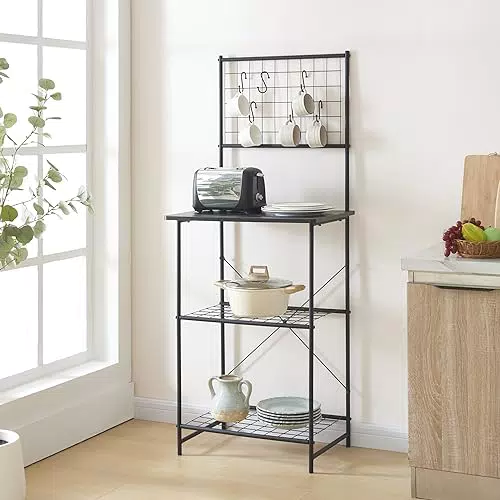 en.casa Scaffale da Cucina Mobile da Stoccaggio con Ripiani e Parete a Griglia