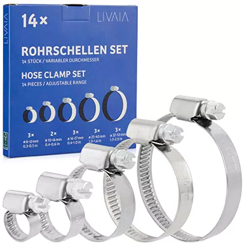 LIVAIA Set di morsetti per tubi in acciaio inox, 5 dimensioni da 8mm a 50mm