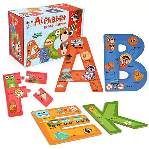 SYNARRY Puzzle Alfabeto in Legno per Bambini 3-6 Anni - Giochi Educativi