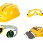 Theo Klein Set di Accessori Bosch per Bambini, Guanti, Occhiali e Casco di Sicurezza
