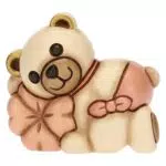 THUN Bomboniera Nascita e Battesimo con Teddy e Quadrifoglio in Ceramica Decorata