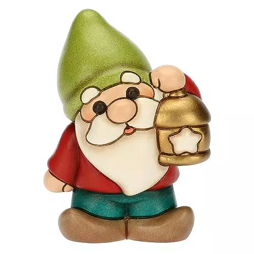 THUN Gnomo Oliver con Lanterna in Ceramica Decorata a Mano - Bosco Magico