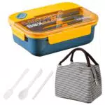 Tohoee Scatola Bento Ermetica Senza BPA con 3 Scomparti e Posate per Pranzo