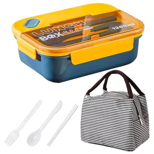 Tohoee Scatola Bento Ermetica Senza BPA con 3 Scomparti e Posate per Pranzo