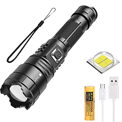 Torcia LED XHP70 10000 lumen ricaricabile, impermeabile e zoomabile con 5 modalità