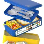 Umami Lunch Box Ermetico con Scomparti e Posate, Sicuro per Microonde e Lavastoviglie