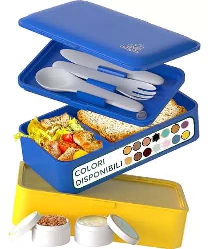 Umami Lunch Box Ermetico con Scomparti e Posate, Sicuro per Microonde e Lavastoviglie