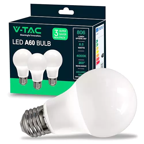 V-TAC Lampadina LED E27 8,5W A60 806 Lumen Luce Bianca Naturale 4000K