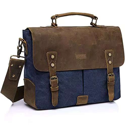 VASCHY Borsa Tracolla Uomo Messenger Vintage in Tela e Pelle per PC 14"