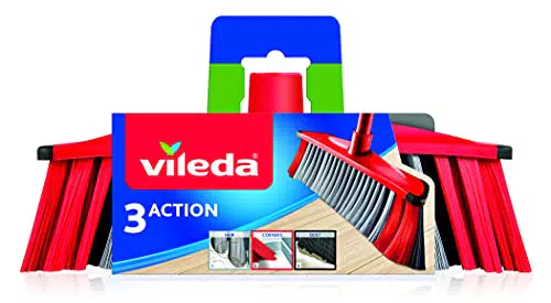 Vileda 3Action Scopa per Interni con Setole Multiple per una Pulizia Efficace