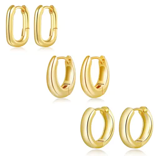 Huggie Hoop Orecchini in Argento e Oro per Donne - Cerchi Piccoli e Quadrati