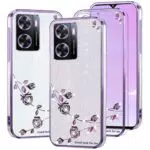 Oppo A57s - Cover Trasparente Glitter Floreale in Silicone Slim Morbido