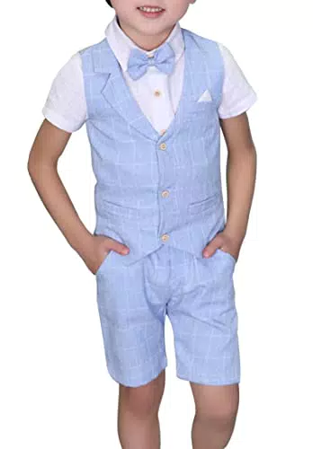 LOLANTA Completo Cerimonia Bambino con Gilet, Pantalone, Camicia e Papillon