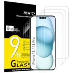 NEW'C Pellicola Protettiva in Vetro Temperato per iPhone 15/15 Pro, Durezza 9H