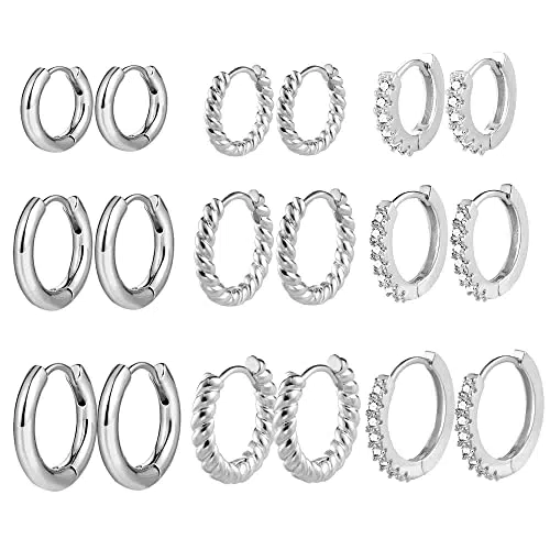 Argento Ritorto Orecchini Huggie Hoops in Argento 925 con Brillantini