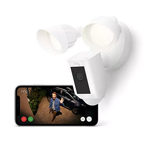 Ring Floodlight Cam Wired Plus - Telecamera di sorveglianza WiFi HD per esterno